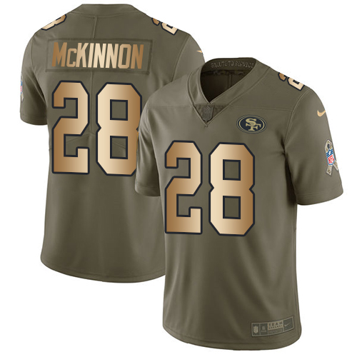 Nike 49ers #28 Jerick McKinnon Olive/Gold Men's Stitched NFL Limited Salute To Service Jersey - Click Image to Close